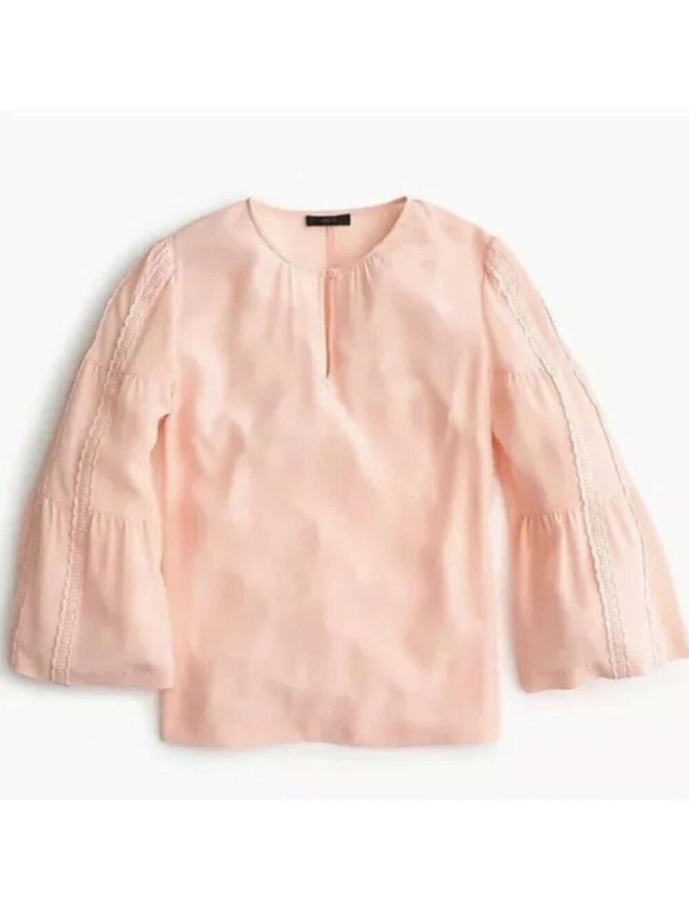 J. Crew Womens Pink Silk Blouse With Lace Bell Sleeves Size 14T TALL
